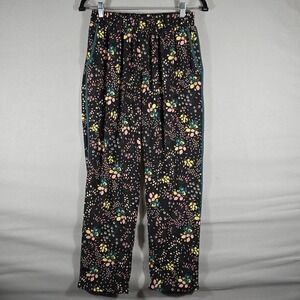 Lulus Women's Size M Bkack Floral Bloom Print Satin Straight‎ -Leg Pants